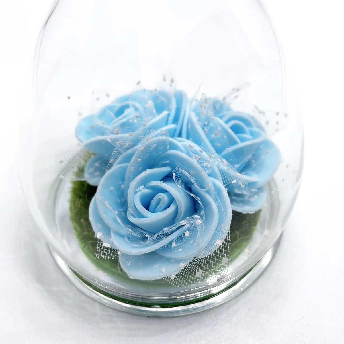 Preserved blue rose flower with angel figurine everlasting Rose decorative flowers for Christmas Mother's Day Gifts supplier