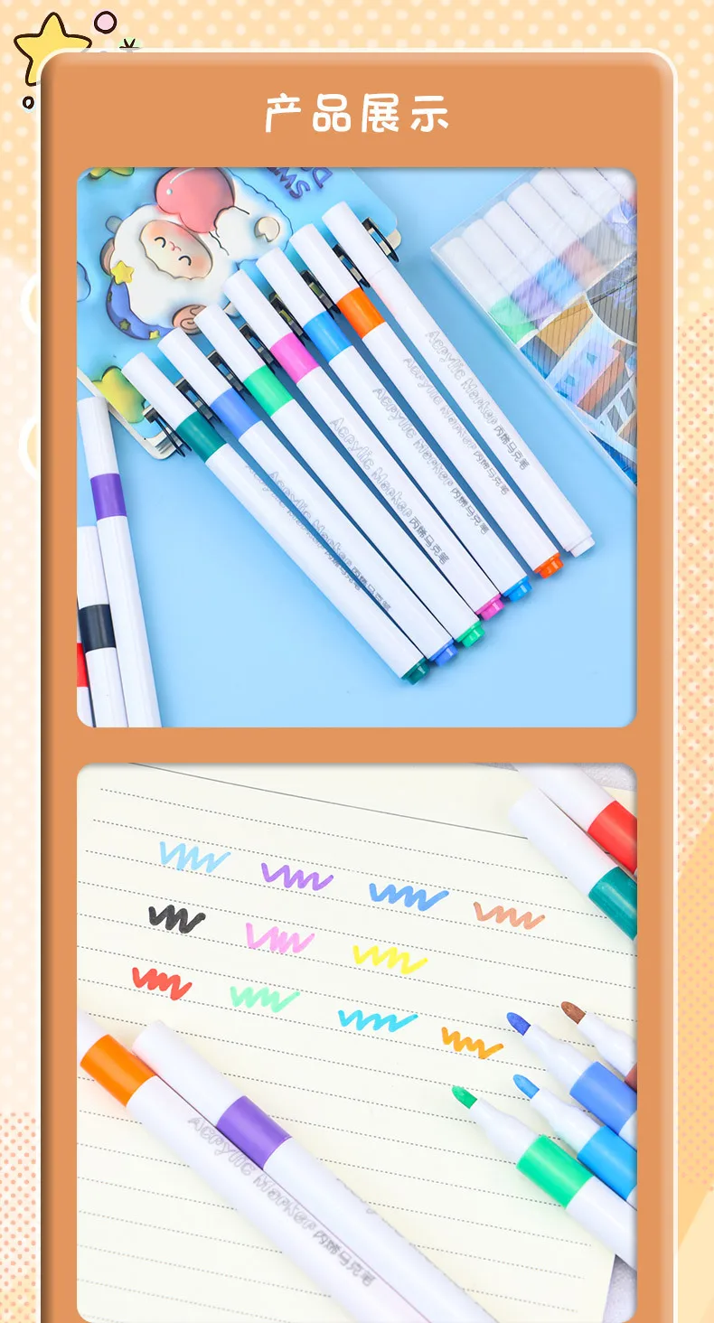 Juego de Marcadores Acrílicos para Estudiantes, Específicos para Arte, Dibujo a Mano, Manualidades, No Tóxicos, Lavables, Rotuladores de Acuarela