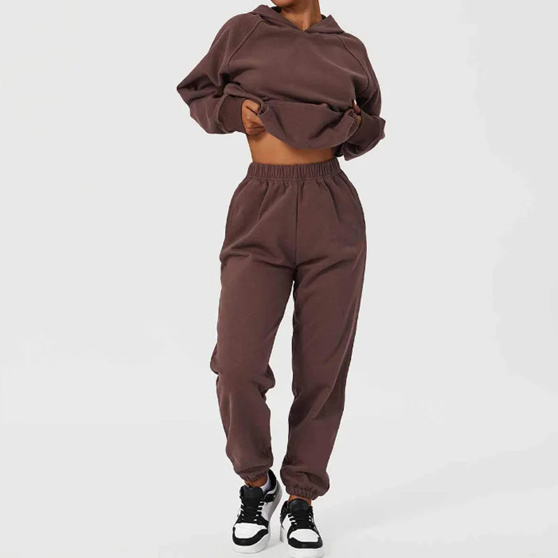 High Quality Solid Colors Street Wear Women French Terry Sweatsuit Set