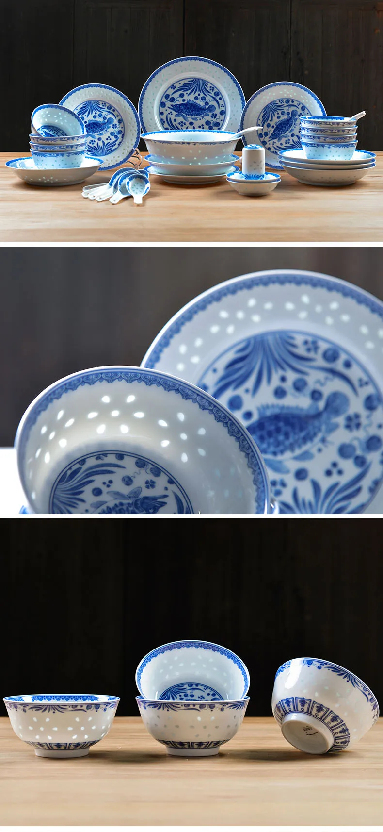 Jingdezhen exquisite porcelain tableware luxury healthy underglaze color plates and bowls high-end gift bowls and dishes set factory