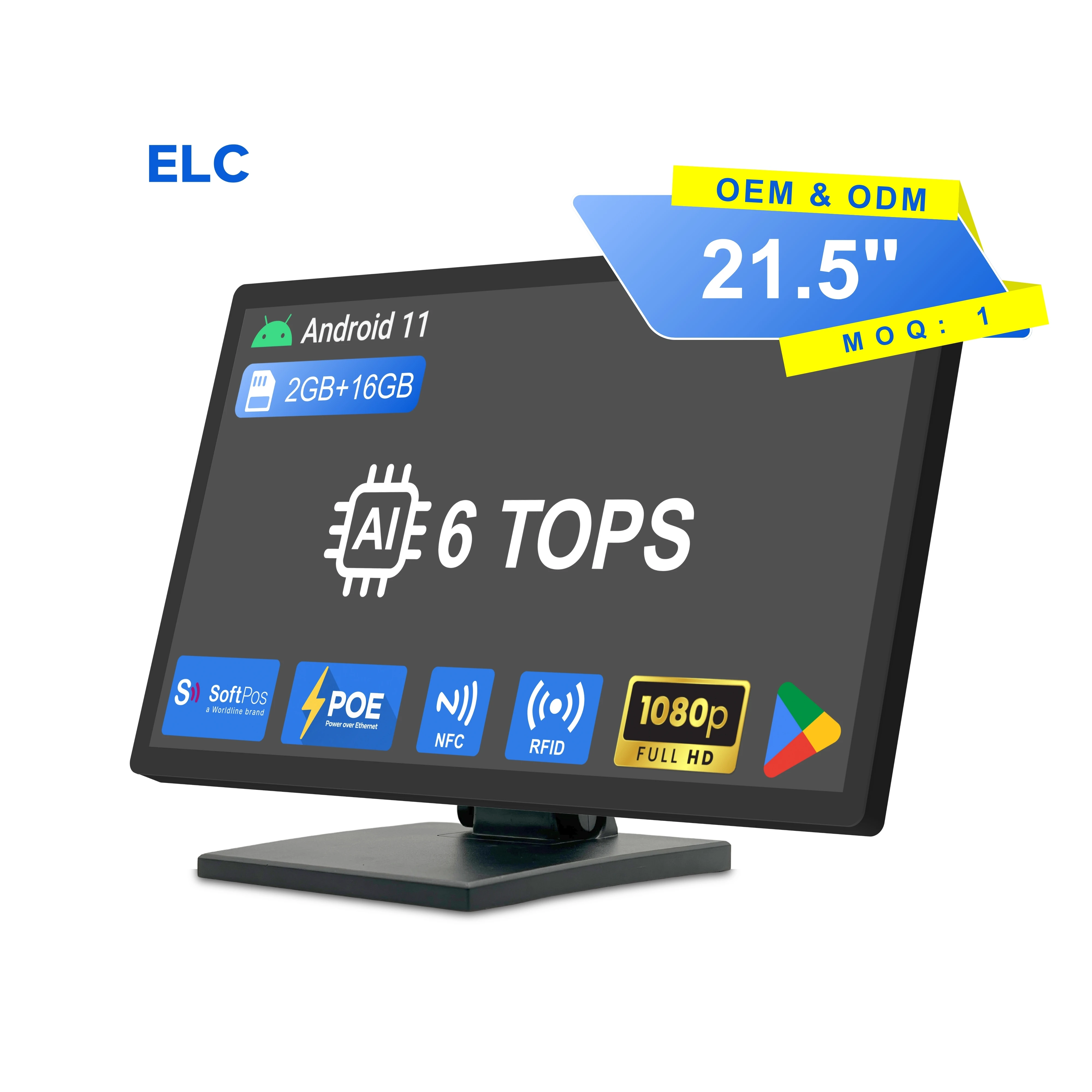 21.5 Inch Android 11 Retail System Kiosk Terminal TOPS AI Computing Power Desktop POS Systems Touch Screen Cash Register Kiosk