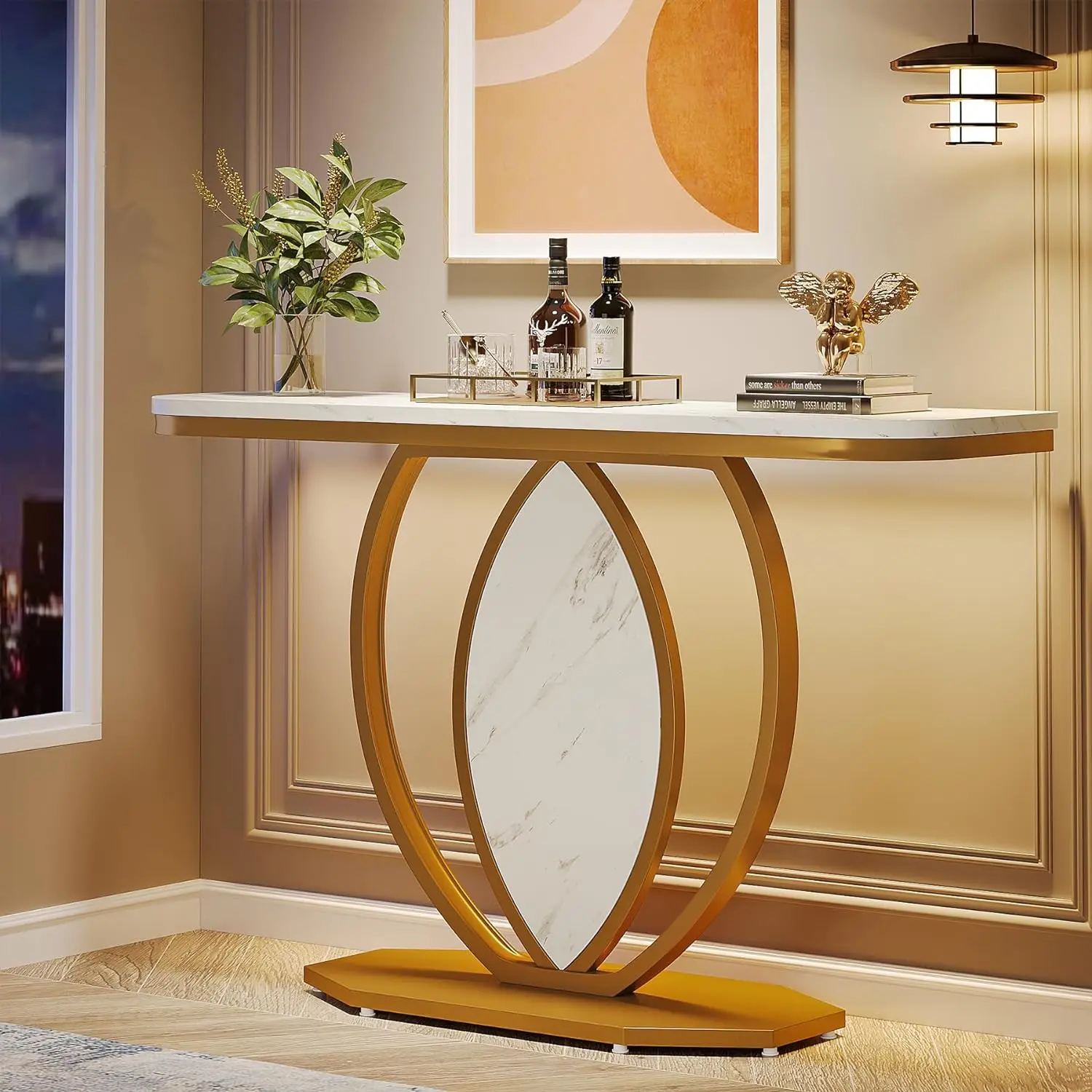 Tribesigns Gold Entryway Modern Console Table, Faux Marble Narrow Sofa ...