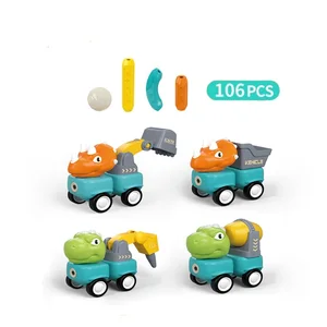 ITTL 106pcs DIY Model Toy Set Educational Assembled Car & Dinosaur Blocks Construction Toy with Animal Theme