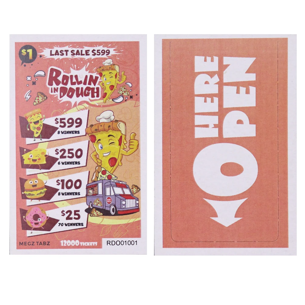 Popular  Custom Paper CMYK Printing One Window Pull Tab Tickets  Tear Off Open Scratch Card High Quality Lottery Ticket