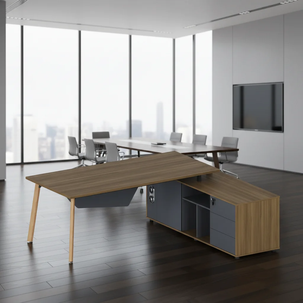 Professional Executive Desk Wood Legs Foldable Multifunctional Lift Socket Storage Cabinets Modern Design 4