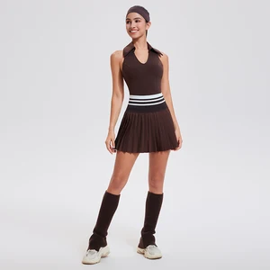 High Quality New Women's Slim Deep V Polo Shirt Short Skirt 2 Pieces Gym Fitness Golf Tennis Wear Sets