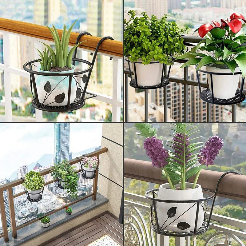 Balcony flower rack household iron hanging flower pot rack railing succulent green flower indoor storage rack supplier