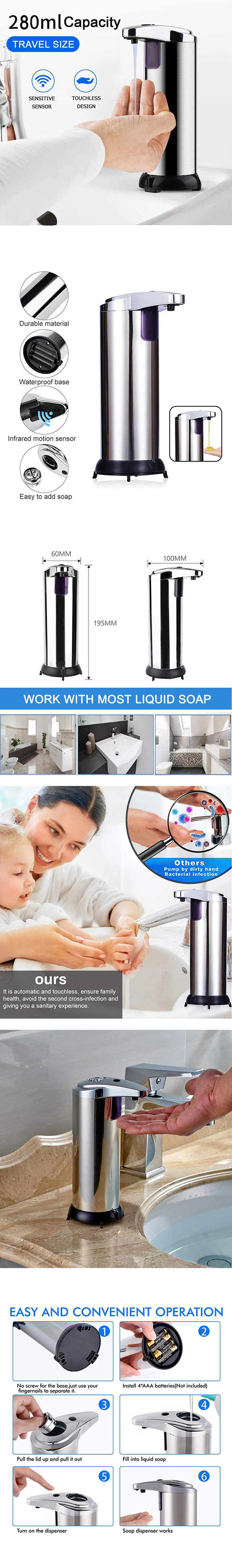 Touchless Infrared Stainless Steel Automatic Alcohol Hand Sanitizer Dispenser Bathroom Kitchen Automatic Liquid Soap Dispenser