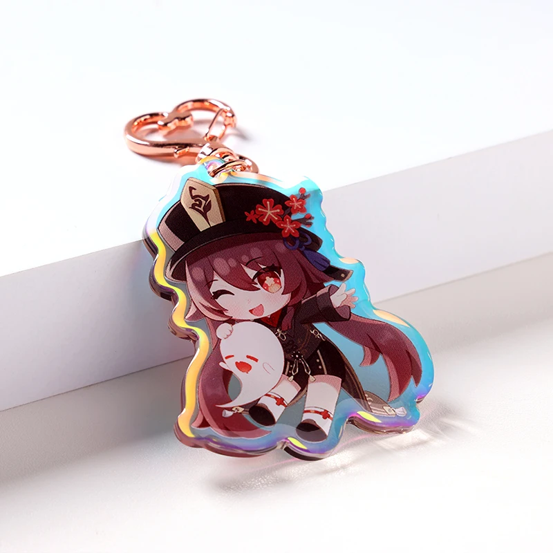 Custom Double-Sided Acrylic Keychain for Genshin Impact Cartoon Anime Characters Printed UV Epoxy Rainbow Acrylic Charm