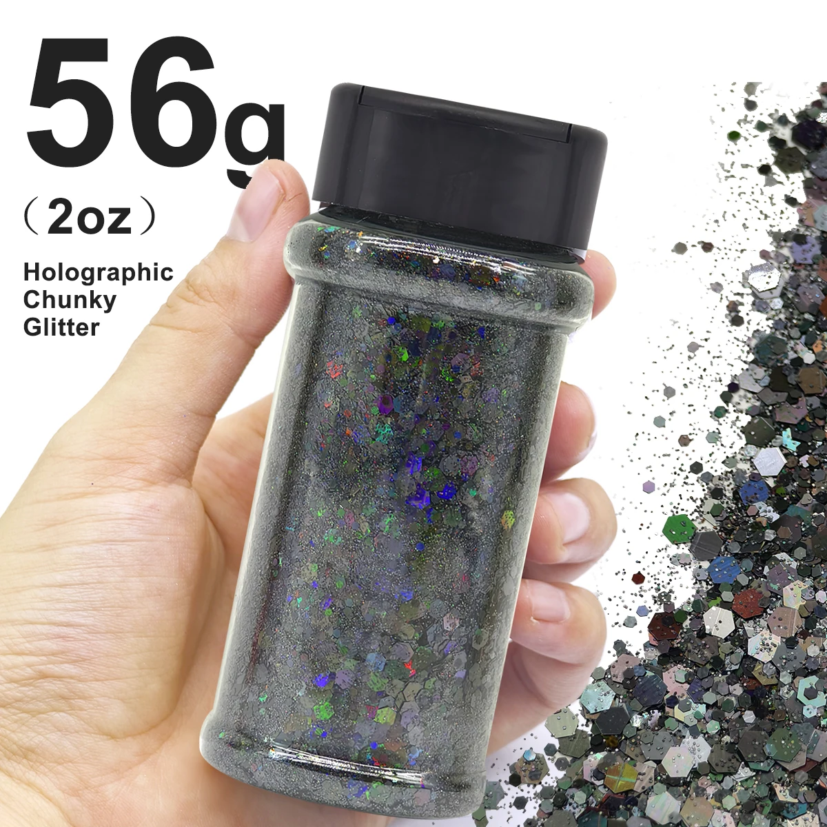 2oz/56g Holographic Glitter Mix Chunky Polyester Glitter Nail Art Makeup Body Cup Craft Decoration