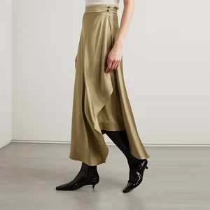 Clothing Manufacturer Custom Spring Summer Beige High Waist Fashion Elegant Satin Women Silk Skirt