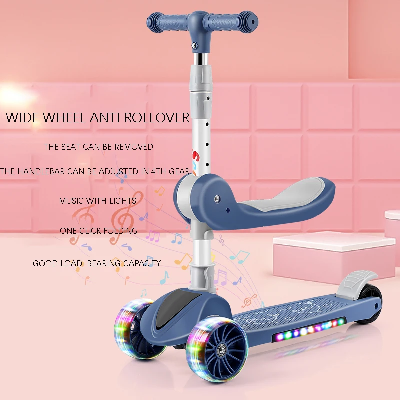2021 детский скутер со вспышкой, можно сидеть и ездить на самокате, складной игрушечный автомобиль