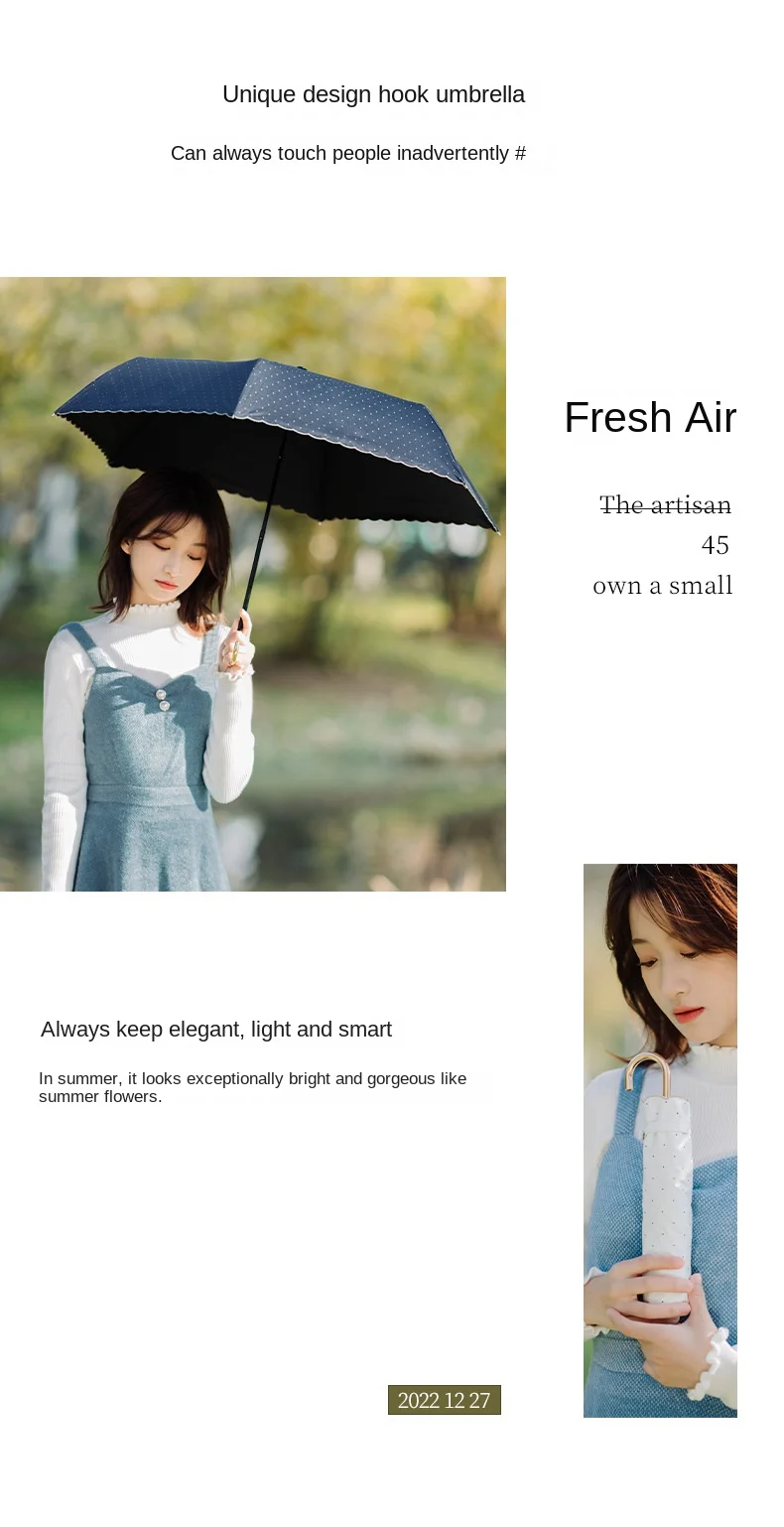 Parasol Polka dots uv umbrella Japanese mini fold sun rain umbrella with golden hook handle