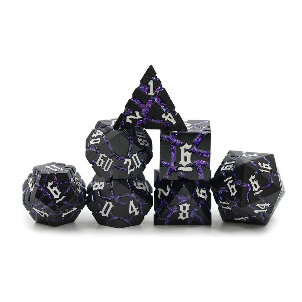 커스텀 7개 폴리헤드럴 주사위 세트 퍼플 미카 글리터