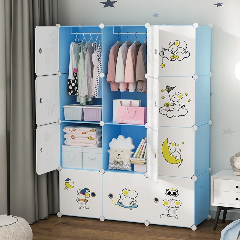 Children Modern Bedroom Wardrobes Baby Clothes Storage Blue