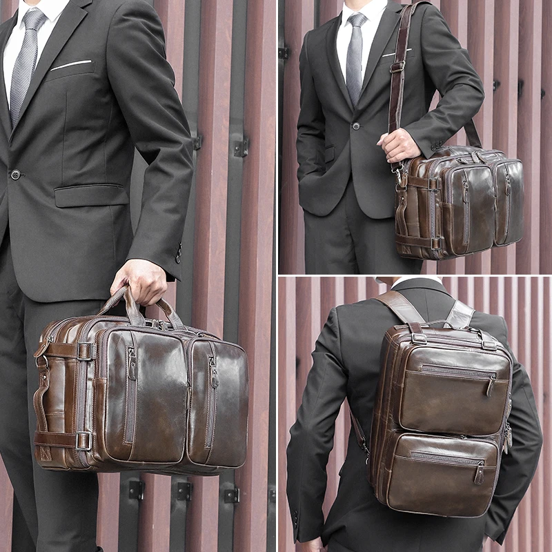 Leather Business Briefcase Casual Leather Shoulder Bag Men's Notebook  Handbag Large Capacity Men's Travel Briefcase