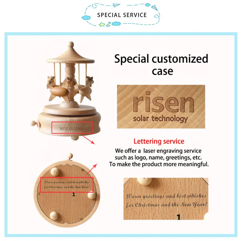 Customization Service Mini Size Carousel Horse Rotating Wooden Toy Music Box for Gifts