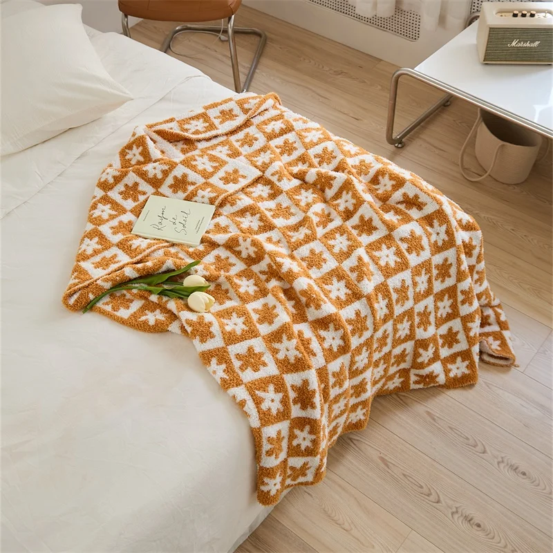 product new arrival jacquard knitted throw blanket small  flowers home decoration for sofa for living room  lt-58