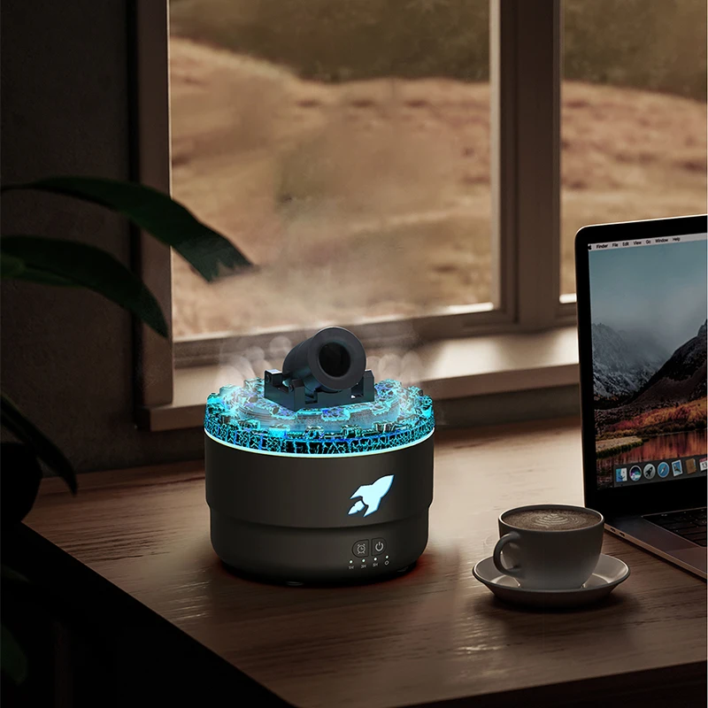 Innovative Products 2025 Cannon 3D Flame lava Jellyfish Aroma Essential Oil Diffuser 7 Colorful Led Flame Humidifier Diffuser
