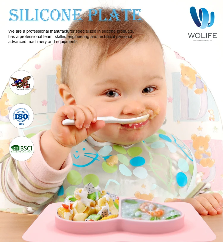 Big Size Love Heart Shape Silicone Plate Food Grade Divider Suction