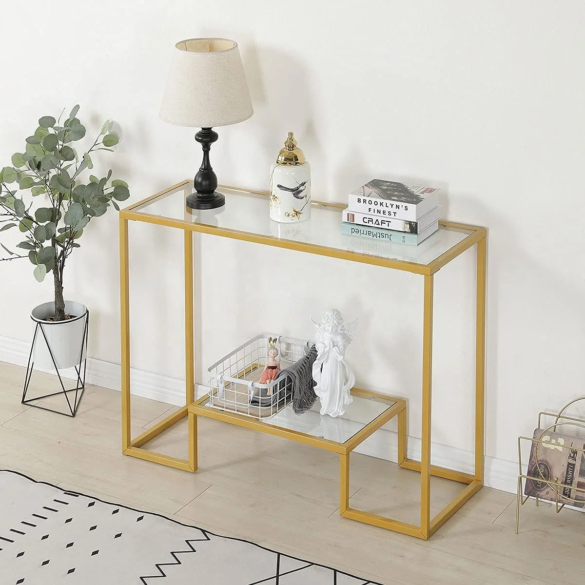 Small Hallway Tables Stainless Steel Leg White Tempered Glass Marble Top Luxury Hall Modern Mirrored Console Table With Storage