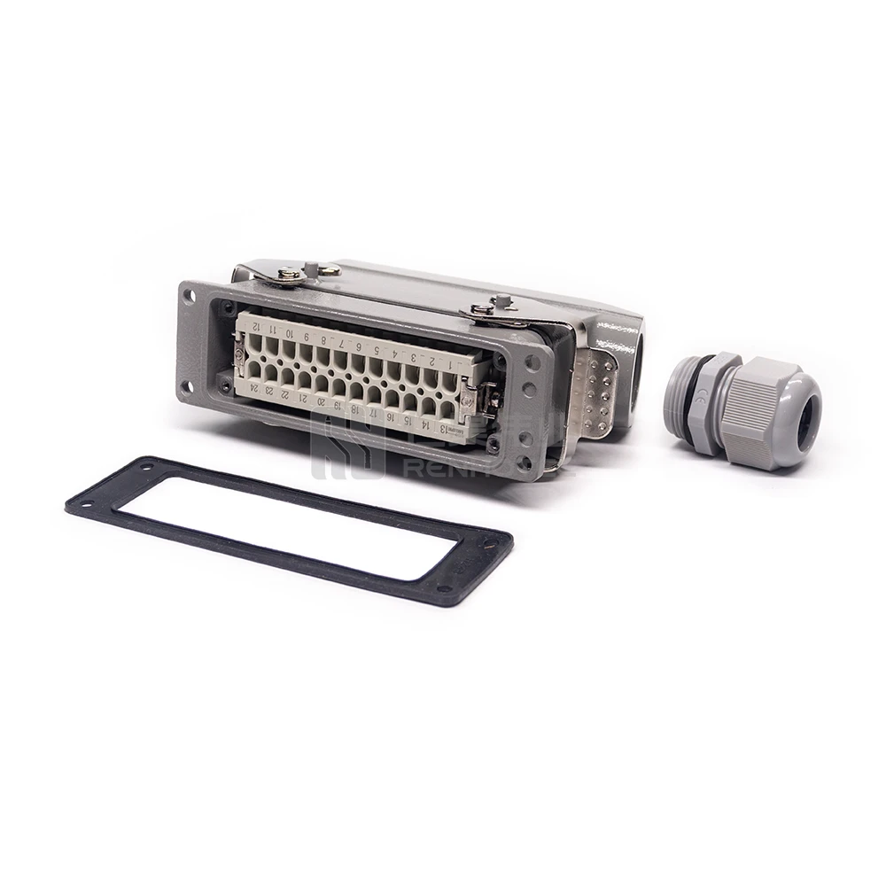 Сверхмощный прямоугольный разъем для панели с 24 контактами