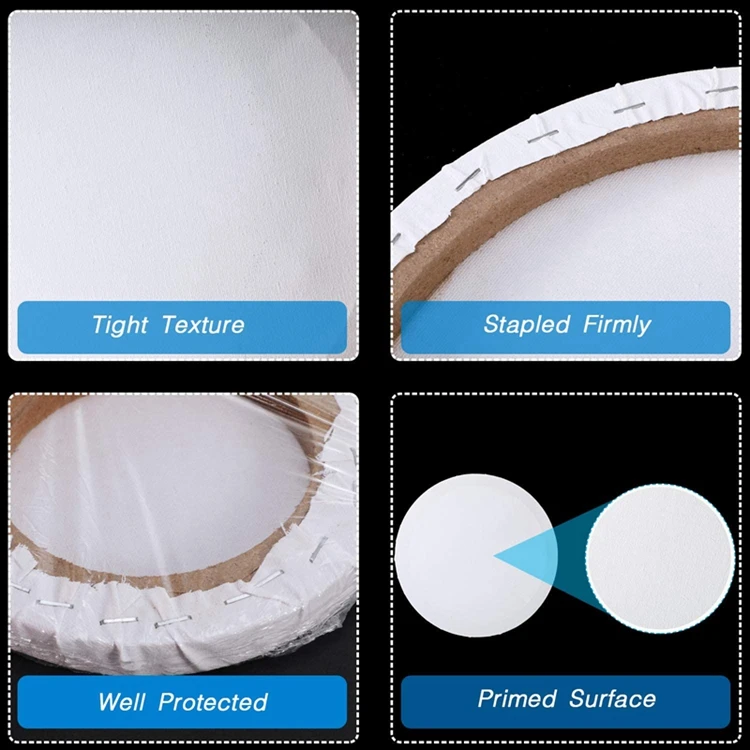 Custom Size Round Stretched Canvas Board with MDF Frame Waterproof and 1.5cm Thickness for Oil Acrylic Paints