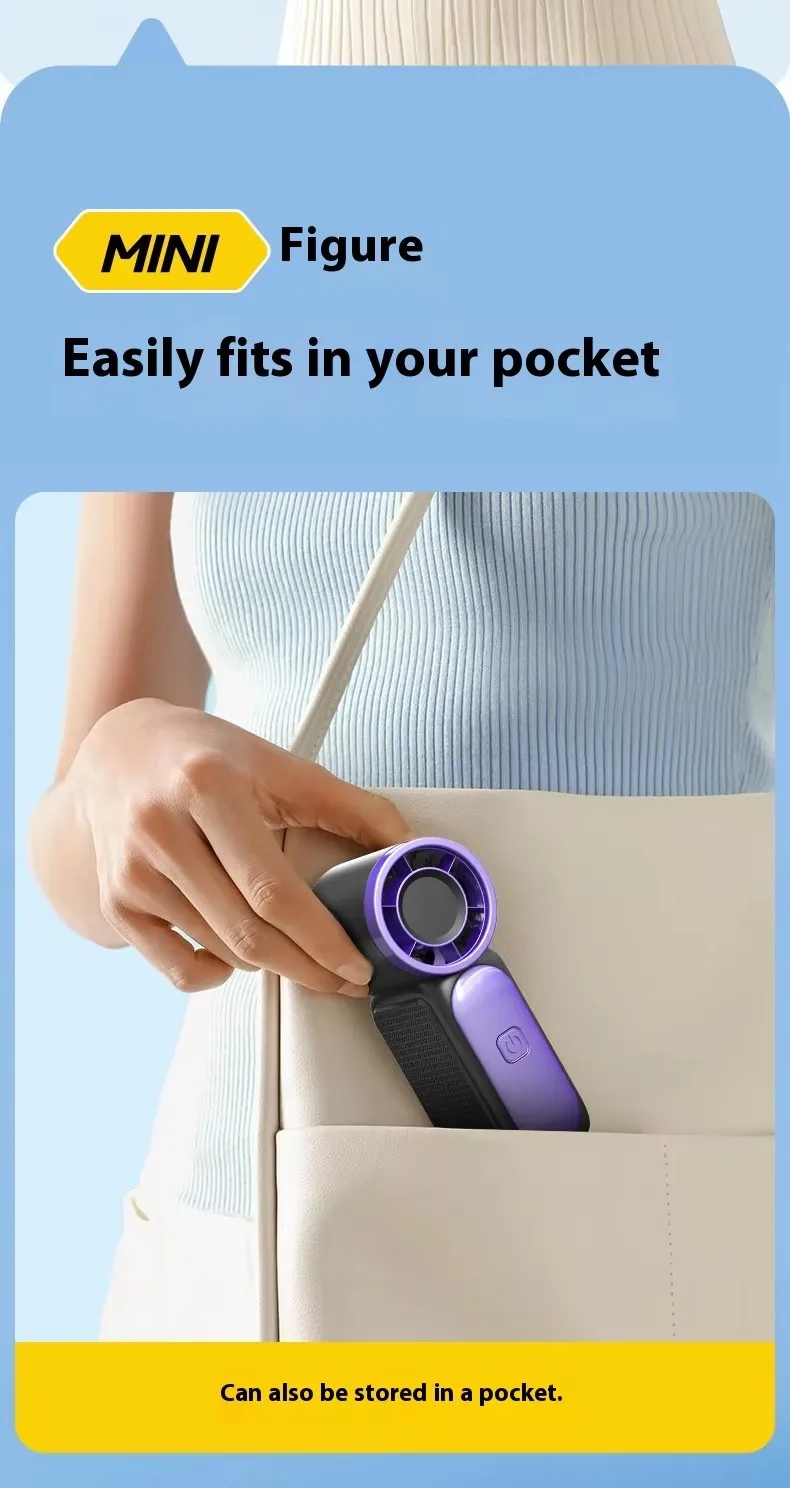 Modern USB Rechargeable Plastic Lightweight Mini Handheld Portable Electric Fan 100 Speed Settings for Kids Outdoor Use English
