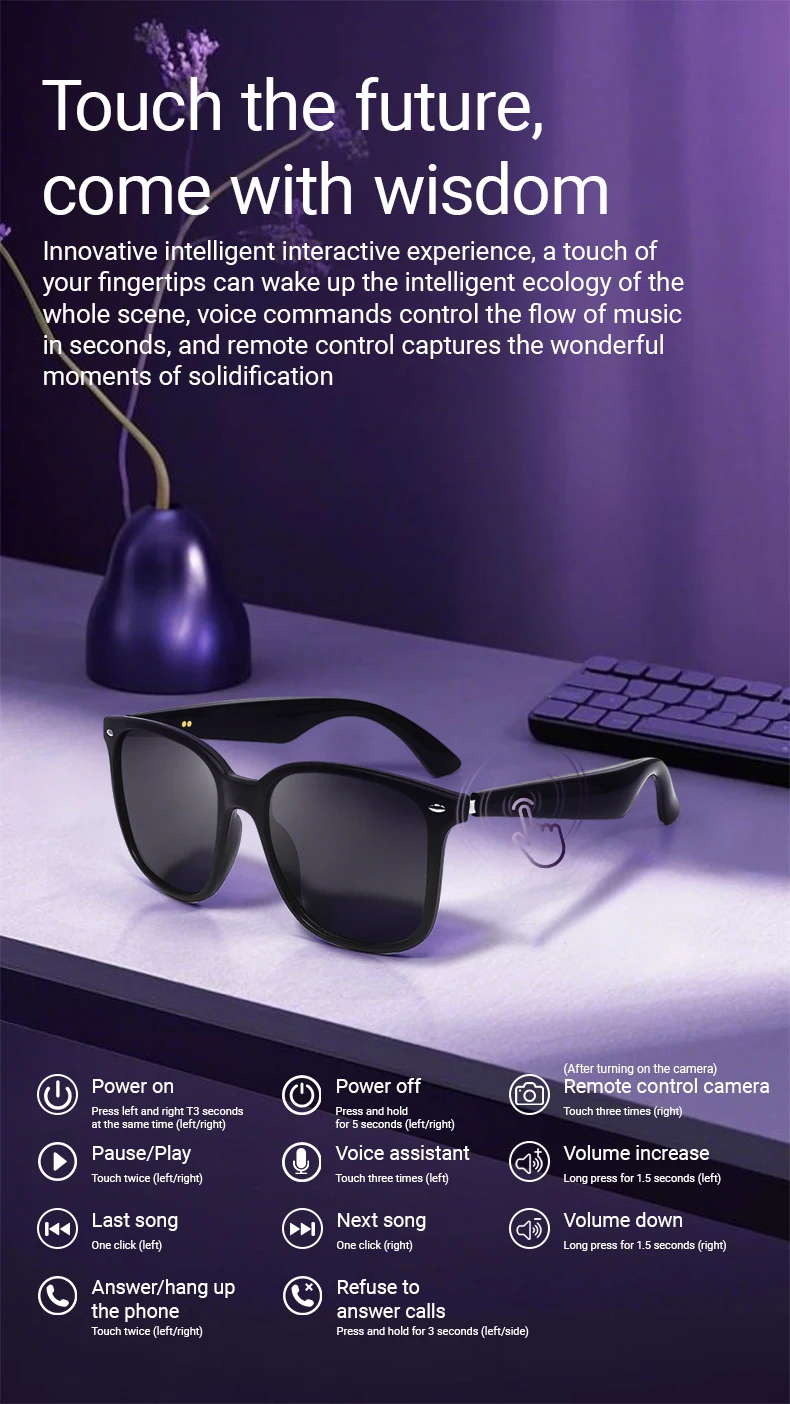 2025 GY500 Fashion AI Translator Sunglasses Wireless Smart Wearable Headset UV400 Lens Audio Glasses for Women Man