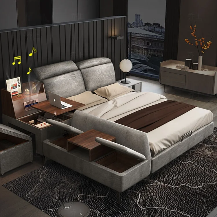 New design simple modern home furniture bedroom multi-function tatami soft mattress double bed set storage chair