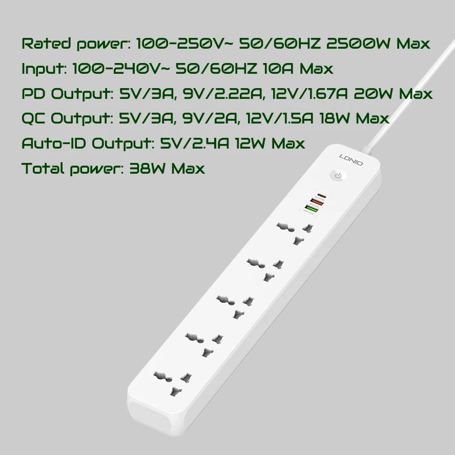 LDNIO SC5319 Power Strip Cube Socket 5 UK EU US Outlet 3 USB Port Surge Protector Power Socket Fast Charging Protection