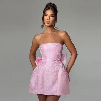 Europe and the United States Wind Sexy Bust Large Bow Decorated Backless Mini Dresses