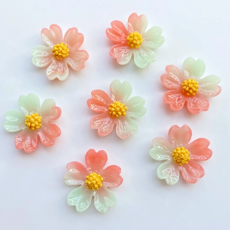 Gradient Colorful Flower Cherry Slime Filler Charms Simulation Cherry Blossom  Resin Beads Home Shoes DIY Ornament Accessory