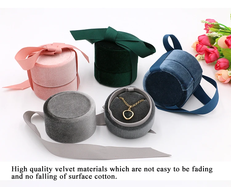 Wholesale Custom Velvet Jewelry Box Ribbon Pendant Necklace Ring Box