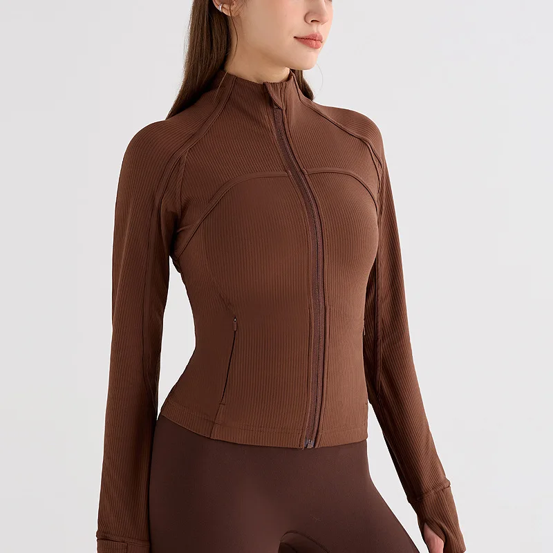 Ribbed Autumn Yoga Jacket Stand Collar Zipper Quick-Dry Breathable Fitness Long Sleeve f detail
