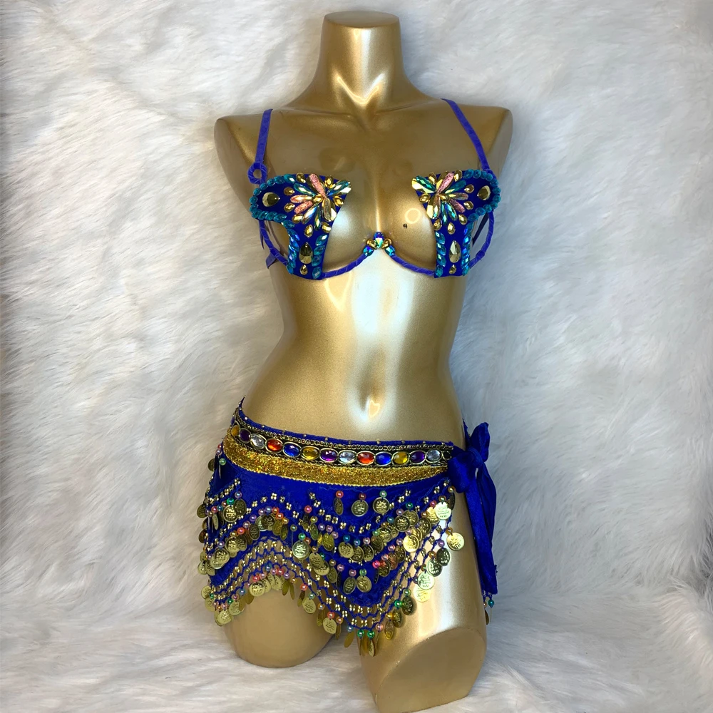 Samba Carnival Wire Bra & Panty & belt Set Hand Made 4 Piece Belly