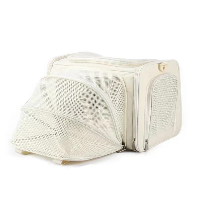 Custom Lightweight Nylon White Pet Bag Portable Cat and Dog Cage  Expandable Breathable Backpack for Travel Pet Supplies