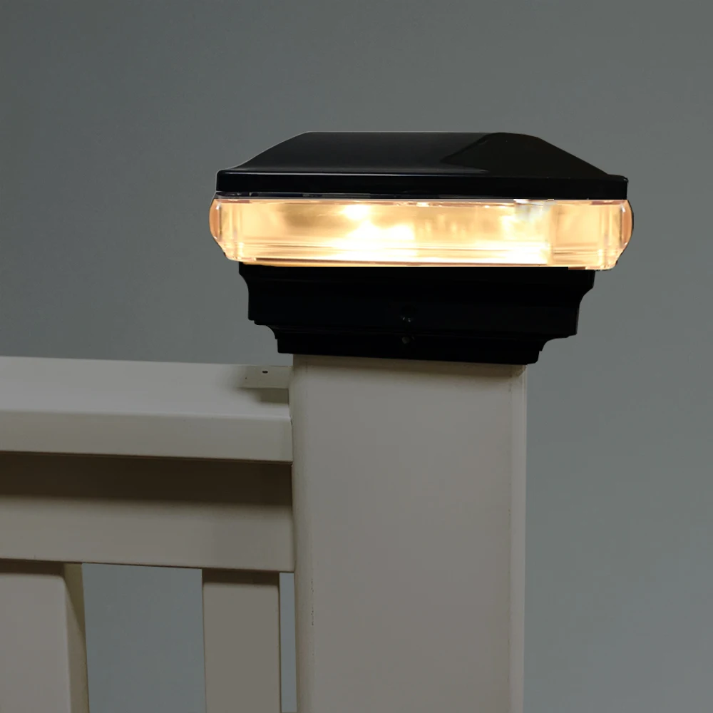Black Outdoor 12V LED Low Voltage Post Cap Lights Vinyl Fence Plastic  Decorative Landscape Garden Electric Easy Installation, image size:1000x1000