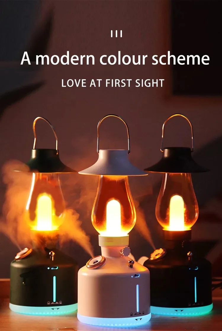 Air Humidifier with LED Light Camping Lamp Aromatherapy Diffuser USB Chargeable Retro Kerosene Lamp Humidificador