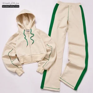 2026 New Arrival Designer Casual Solid Women's Winter Hoodie Streetwear 2 Piece Long Set