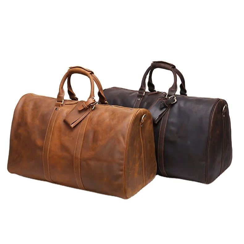 Retro Genuine Leather Travel Bag Large Capacity Duffel