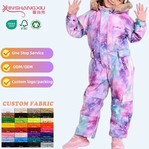 Winter Custom Tie Dyd Thick Jumpsuit Waterproof Colorful High Quality Hooded Ski Suit Kids