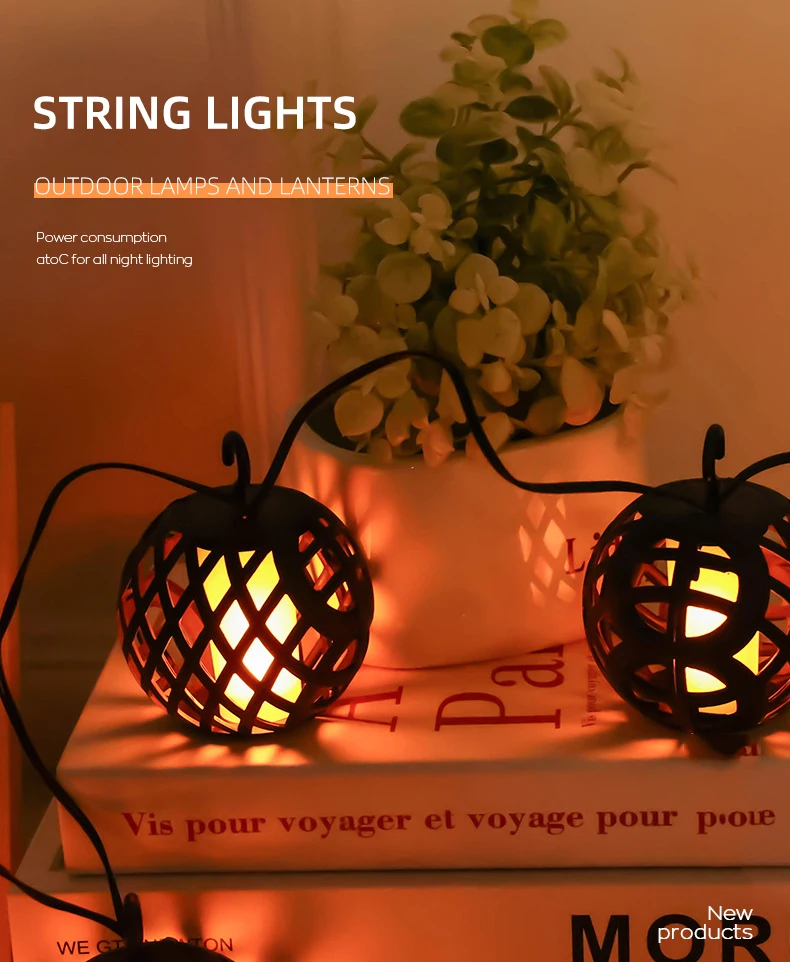 6*10 Led Solar Ball String Light Outdoor Garden Waterproof Warm Flame Hanging Solar Lantern Light manufacture