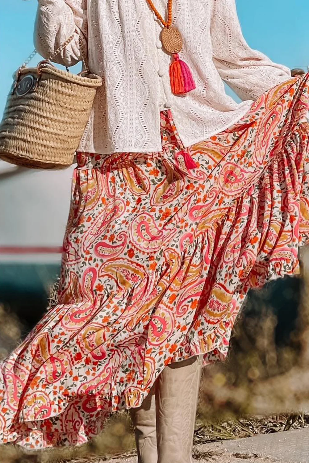 Wholesale Vestido Women Vintage Floral Print Maxi Bohemian Boho Dress V