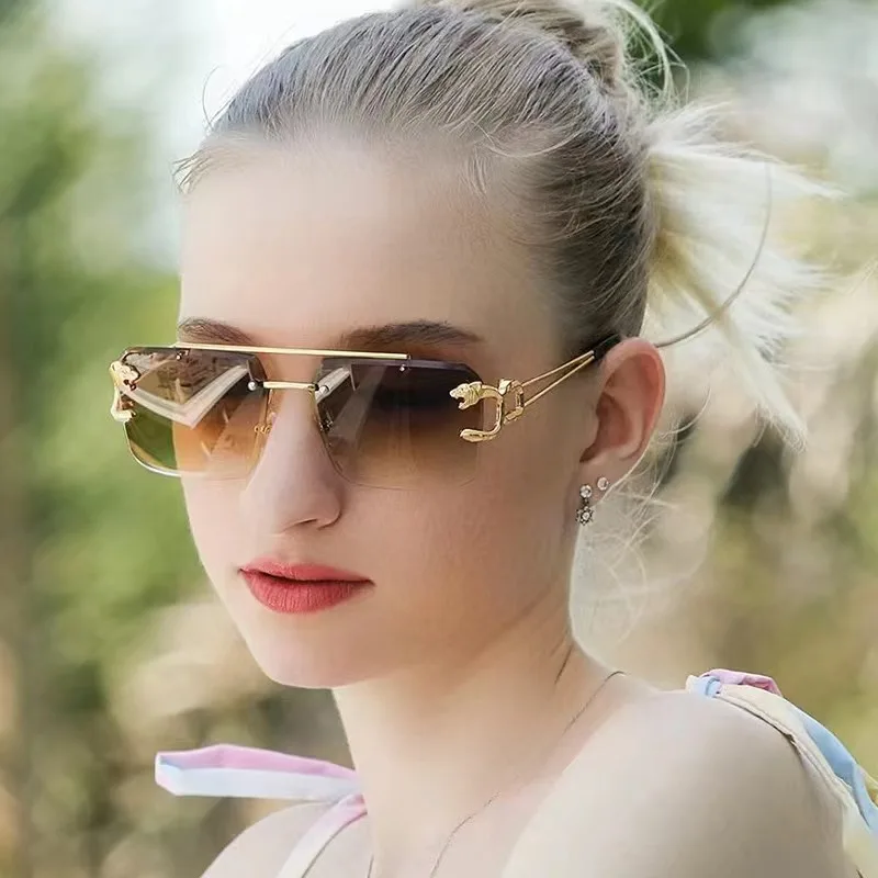 Rimless Sunglasses Square Fashion Shades Tinted Lens Metal Frameless Rectangle Y2K Glasses UV400