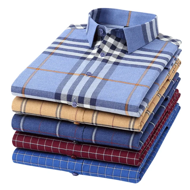 wholesale fashionable plus size plaid stripe oversize polyester work custom men's long sleeve t shirt