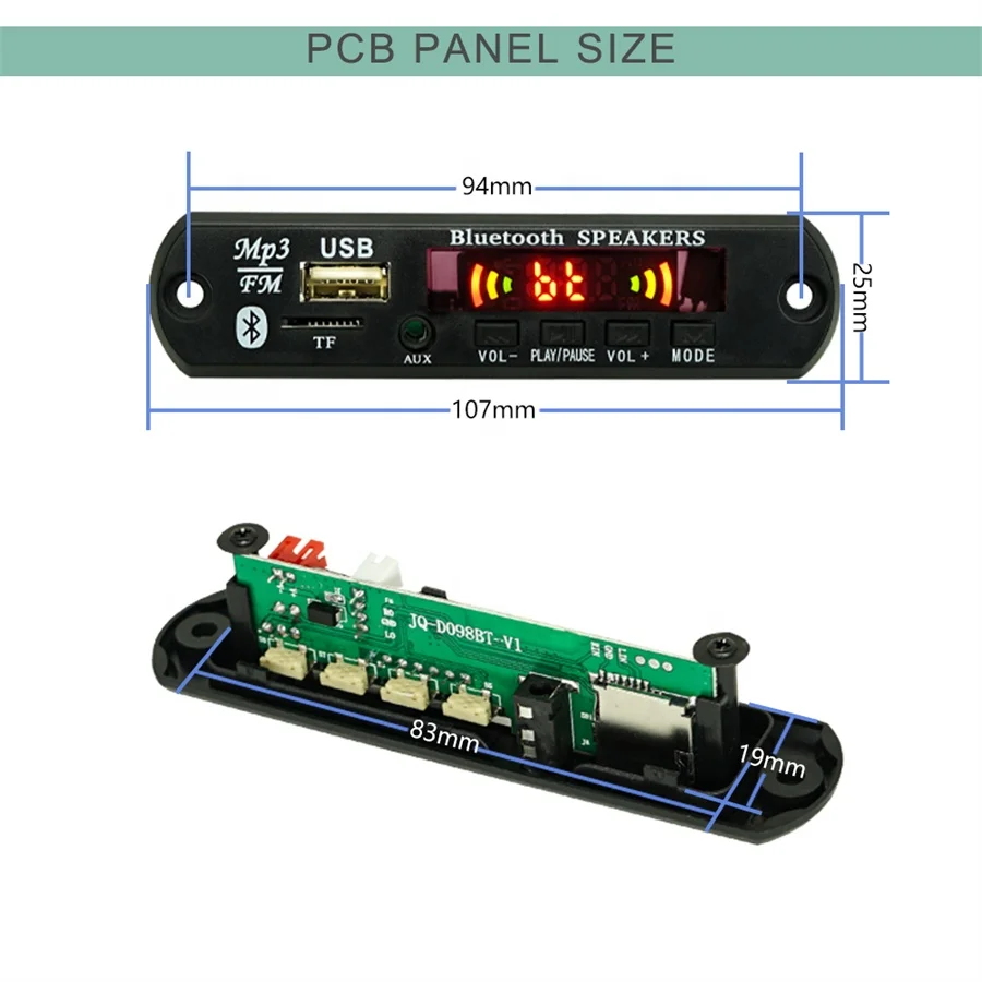 Módulo Reproductor Bluetooth 5.0 Con Pantalla Digital – Decodificador MP3 Para Montaje, Radio FM, USB, MicroSD Y Mando A Distancia