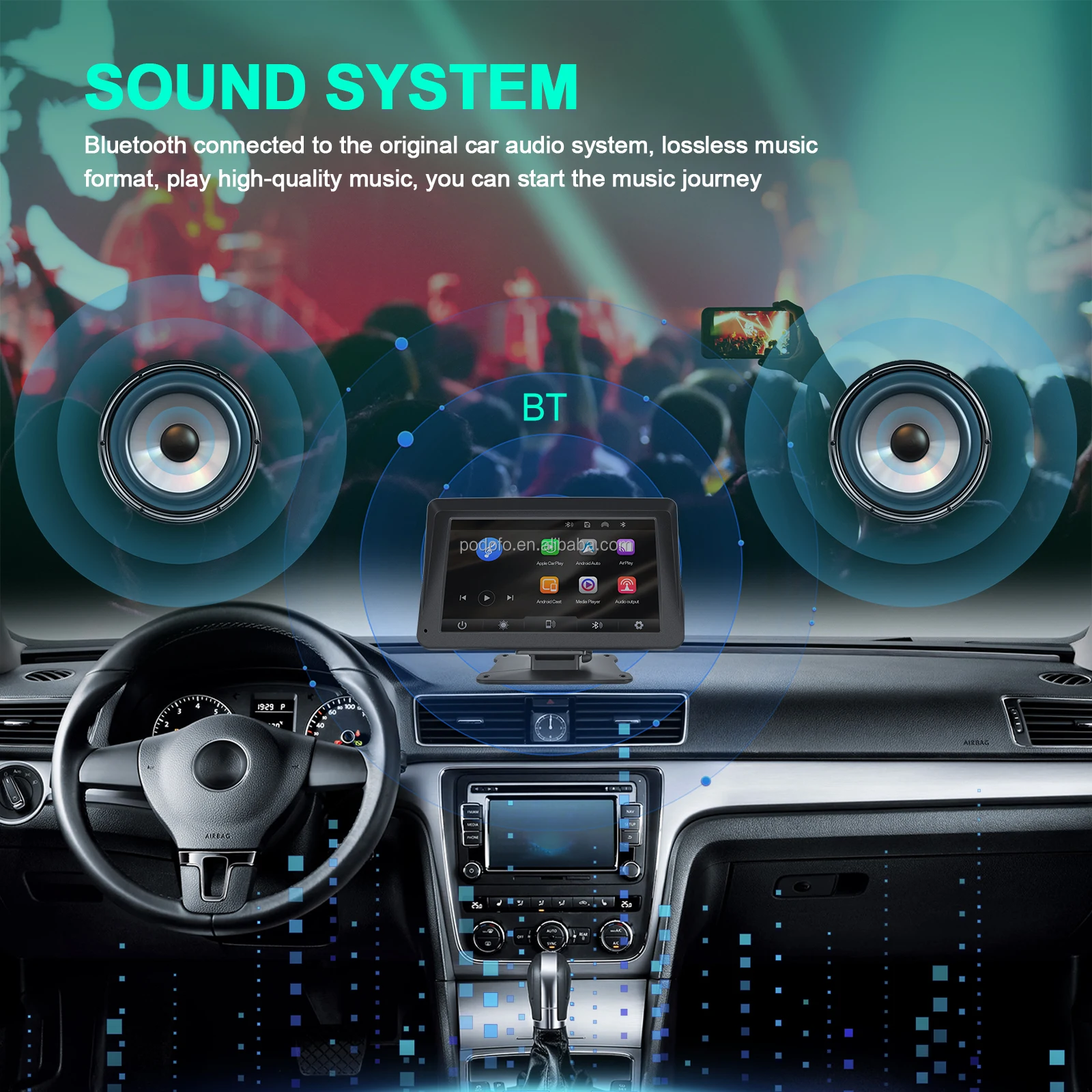 Podofo Portable Wireless Carplay & Android Auto Car Radio Autoestereo 7 ...