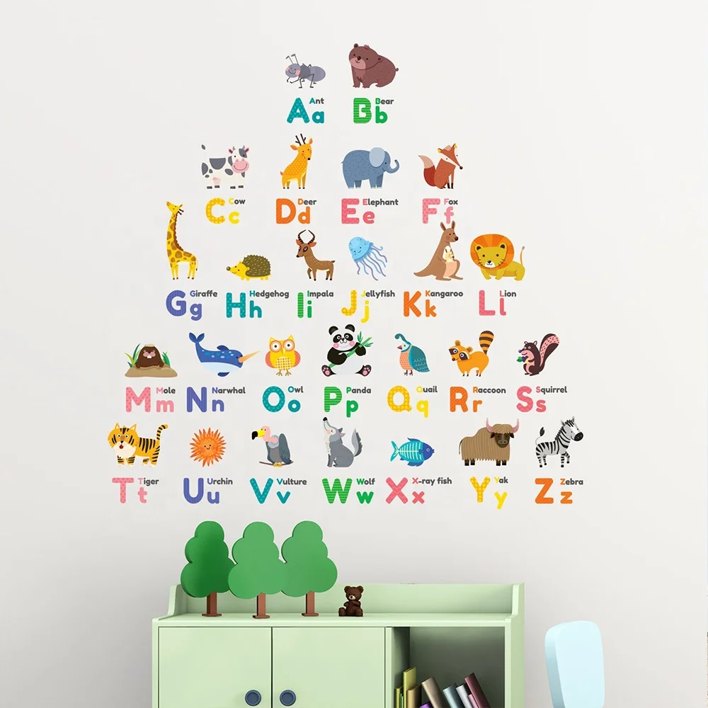 Colorful Cartoon Animal Alphabet Wall Stickers for Kids - Cute ...