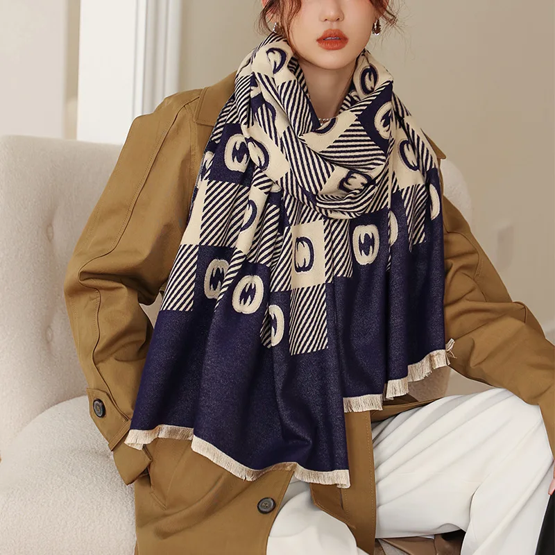 Warm Letter Print Cashmere Scarf For Women Winter Thick Shawl Wrap Echarpe  Fashion Pashmina Blanket Foulard 2022 New Bufanda